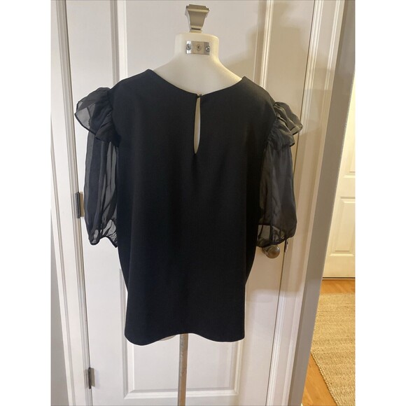 English Factory Black Puff Sheer Sleeve Top Size 3X Key Hole Back Round Neck - Picture 6 of 13